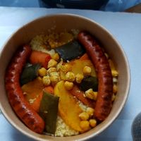 The vegan merguez couscous that comes with 2 spicy sausage  at Walida in Versailles
