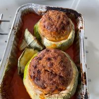 Gevulde courgette met vegan gehaktbal in saus at DELI 86 in Knokke-heist