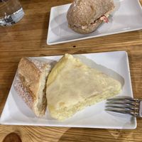 Bocadillo de vuna and tortilla de patata with cheese.  at Veggira in Bilbao