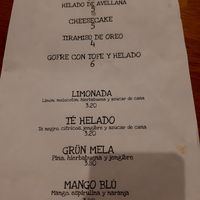 Dessert and drinks menu at Veggira in Bilbao