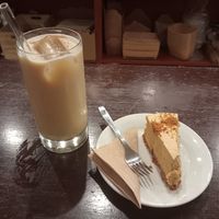 Vegan Biscoff cheesecake + Chai latte. Delish! at Veggira in Bilbao