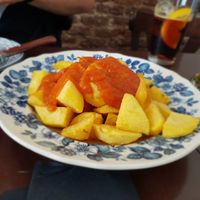 Bravas (spicy fried potatoes) at Chia Chill Café in Madrid