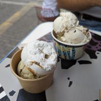 Caramel Panna cotta & pistachio vegan ice-cream at Sugar Killer in Athens