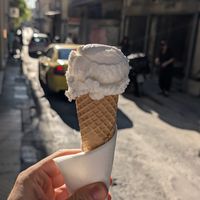 One scoop of Greek yogurt in a cone at Sugar Killer in Athens
