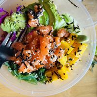 Take out bowl with mock salmon  at Poke Bowl in Koh Chang