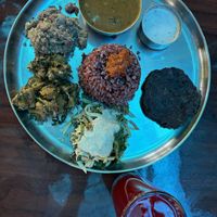 Vegan thali   at Solitude Farm of Auroville in Auroville