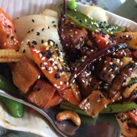 Mock Cashew Chicken -- very realistic for mock meat! at May Veggie Home in Bangkok