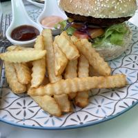 May’s Veggie Burger, 170 baht (plus 7% sales tax)  at May Veggie Home in Bangkok