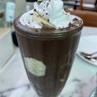 Banana chocolate iced drink, 129 baht (plus 7% sales tax)  at May Veggie Home in Bangkok