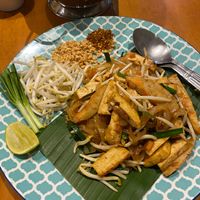 Vegan pad Thai with shrimp, so good! at May Veggie Home in Bangkok