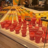 Selection of juices  at Mercado de La Boqueria in Barcelona