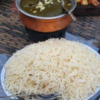 spinach with tofu + rice at Himalaya Masala in Graz