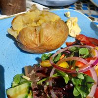 Jacket with dairy free butter at Flissys Coffee Shop in Thurstaston