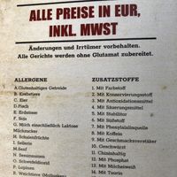 Liste der Allergene / list of allergens  at To80 vegan in Cologne