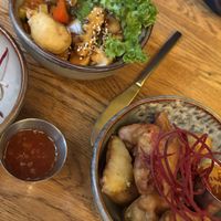 Stir fried vegetables and deep fried veggies. Wouldn’t order again but was okay   at To80 vegan in Cologne
