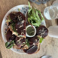 Hummus and beetroot sandwich with pesto, spinach and seeds  at Mish.Mash in Dublin