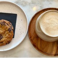 Chocolate chip cookie and latte   at Plant Dragon in Leuven