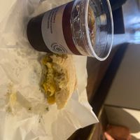 Just Egg with iced coffee   at Think Coffee - Eighth Ave in New York City