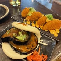 Bao bun + pumpkin croquette starter   at KIBOU Japanese Kitchen & Bar in Bristol