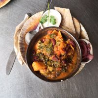 Sweet potato & kidney bean curry (vegan) at Kindness Cafe in Todmorden