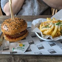 The Rebel burger, vegetarian version & garlic parmesan fries at Flipside in Sligo