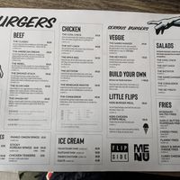 Menu (06/25), noting all beef burgers can be offered in a vegetarian option. The Gamechanger (default vegan option) is 13€ at Flipside in Sligo
