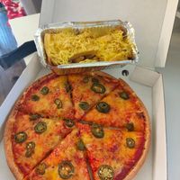 Tomato garlic bread with vegan cheese and jalapenos n vegan cheesy chips 😋 at Milan Takeaway in South Shields