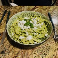 Spinach pesto and feta linguine   at Jardineiro - Vegan Kitchen in Porto
