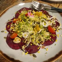 Beetroot carpaccio with cashew cheese at Jardineiro - Vegan Kitchen in Porto