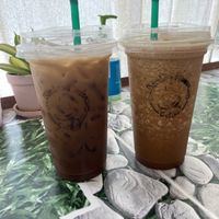 Left: coffee brown sugar iced. Right: espresso Thai style frappe  at Bamboo House - Maybe closed in Khlong Sok
