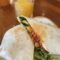 Chilli bean wrap and mango slushy at Sidewalk Cafe in Airlie Beach