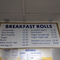 Vegan breakfast roll options (marked VG) at Snax Cafe in Edinburgh