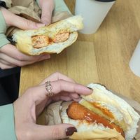 Breakfast roll with vegan sausage and tomato sauce at Snax Cafe in Edinburgh
