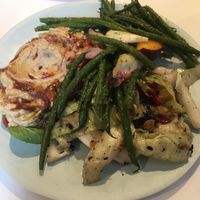 Hummus, beans and cabbage salad plate   at Ottolenghi in North London