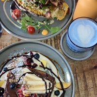 Top: avocado toast with mushrooms and peas: so damn good. Bottom: brioche French toast: fluffy and delicious   at Alua Catering Cafe in Dresden