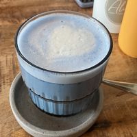 Blue spirulina latte: prettier than it tastes but still tasty   at Alua Catering Cafe in Dresden