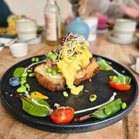 Leberkäse mit Rührei at Alua Catering Cafe in Dresden