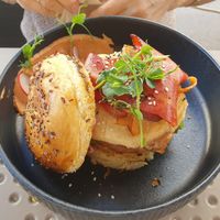 Alua burger with bacon at Alua Catering Cafe in Dresden