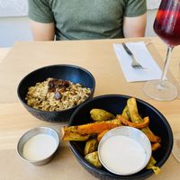 Rice, lentils and spices with a side of roasted sweet potato and carrots   at Cafe Manah in Lisbon
