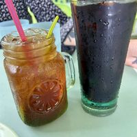 Ice lemon tea and iced coffee (ask for no milk)  at Suzimi Vegetarian Food 素滋味 in Jerantut