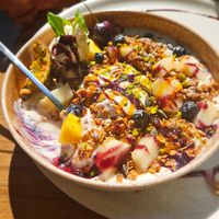 Granola, yogurt, and fruit at IVY Bistro & Café in Hamburg