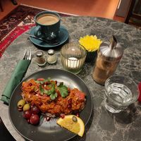 Amazing roast aubergine and olive on brown bread at Café Camus in Bonn