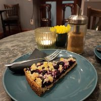 Lovely blueberry crumble at Café Camus in Bonn