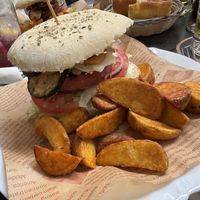 Vegan burger (comes with potato wedges)  at ¡Slurp! Italian Street food in Portomarin