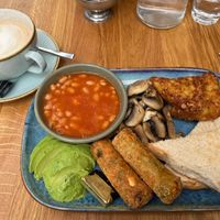 Veggie breakfast with egg swapped for extra sausage at Nomad Cafe and Deli in Harrogate