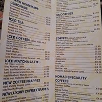 Drinks menu at Nomad Cafe and Deli in Harrogate