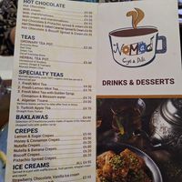 Drinks&desserts menu at Nomad Cafe and Deli in Harrogate