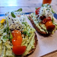 Toast with avocado and tomatoes at Balthasar in Bruges