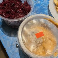 Pickled red cabbage and chipotle hummus -  $80 for each tub  at Yu'gupa in Mazunte