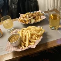  Vegan loaded fries & gf chips & curry sauce  at Pint Shop in Cambridge